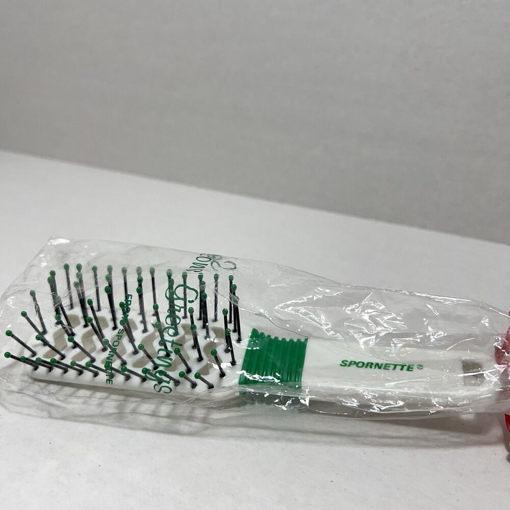 Vtg SPORNETTE Ball Tipped Tip HAIR BRUSH White Teal Plastic Taiwan